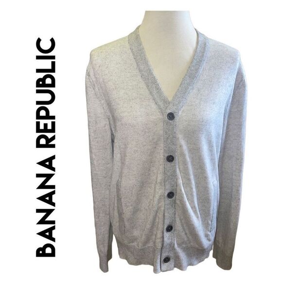 Banana Republic Pima Cotton Cashmere Blend Light Gray Button Down Cardigan Sweat - Picture 1 of 10